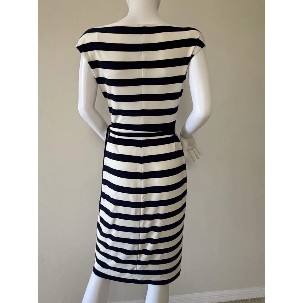 Ralph Lauren Striped Sheath Dress Side Tie Navy White Size 4 - Picture 8 of 15